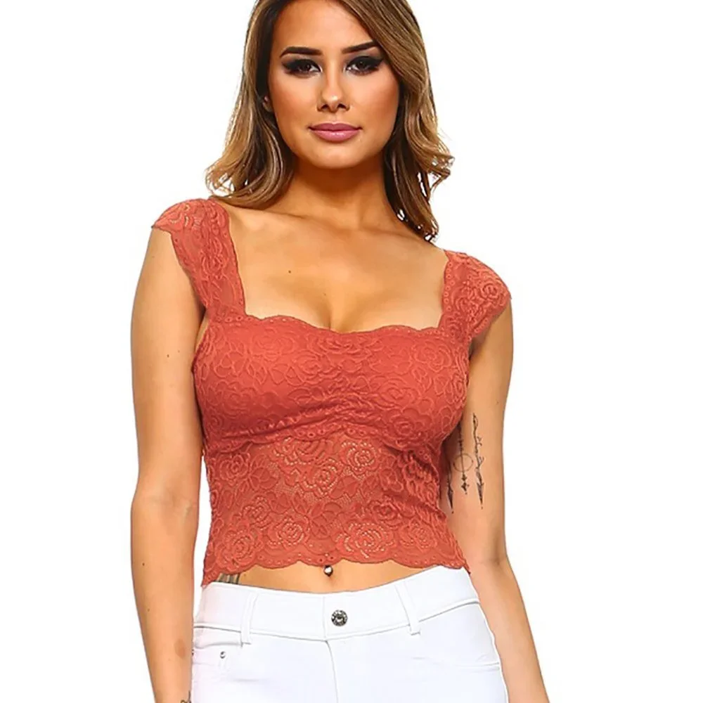Cute crop top Bralette short sleeve lace - Picture 1 of 4